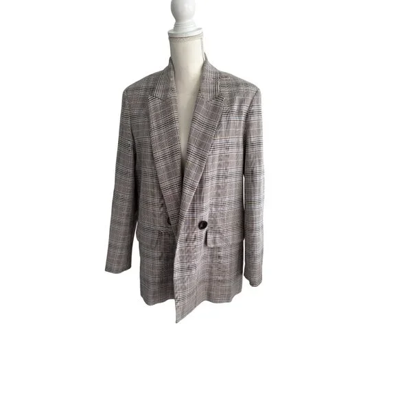 ZARA Women’s Gray Blue Plaid Oversized Blazer Jacket Size Medium - Picture 7 of 7